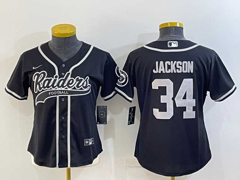 Womens Las Vegas Raiders #34 Bo Jackson Black With Patch Cool Base Stitched Baseball Jersey